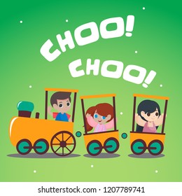 Kids go on by train illustration. Holiday illustration