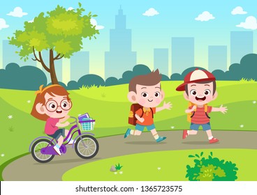 kids go to school together vector illustration