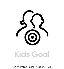 Kids Goal Target Business icon. Editable line vector. A round aim sign in the middle of the silhouettes of children. Single pictogram.