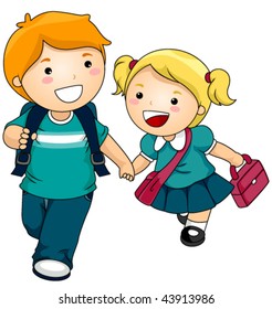 Kids going to School - Vector