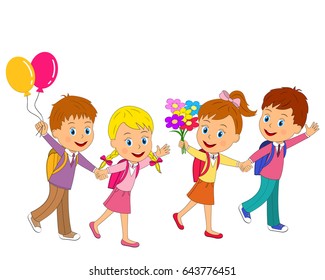 kids are going to school,illustration, vector