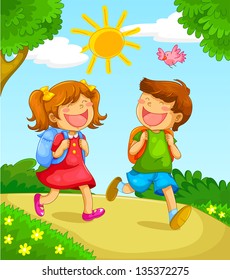 Boy Girl Going School Cartoon Images Stock Photos Vectors Shutterstock