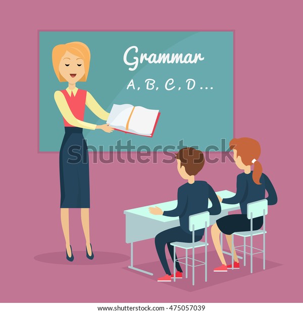 Kids Grammar Teaching Concept Vector Illustration Stock Vector (Royalty