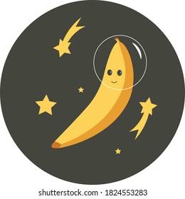 Kids graphic illustration. Using for print on the wall, pillows, decoration kids interior, baby wear and shirts, greeting card, vector and other.Banana and stars in space.Banana like moon.