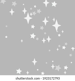 Kids Gray Grey Christmas Pastel Pattern. Light Holiday Cozy Calm Cold Sky Background. Night Stars Print Silver Mystery Background. Bright Monochrome New Year Winter White Magic Composition.