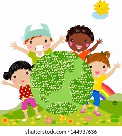 kids and green globe