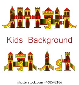 Kids ground vector illustration. Set of graphic flat style colored drawings.