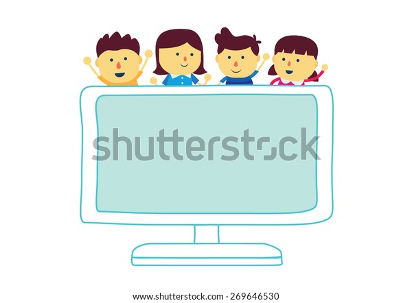 Kids Group Happy Over Computer Screen Stock Vector (Royalty Free) 269646530