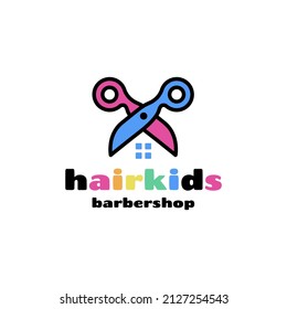 Kids Hair House Stylist niños barbershop salon logo vectorial icono