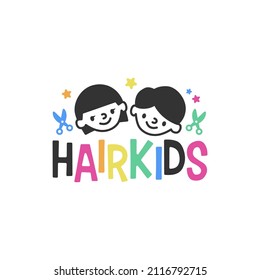 Kids Hair Stylist children barbershop salon logo vector icon illustration