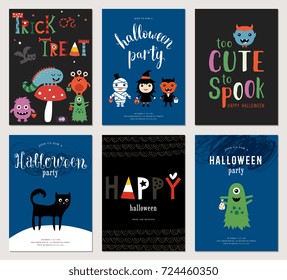 Kids Halloween Cards. Vector illustration.