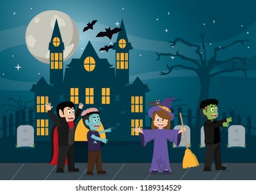 Kids in halloween cartoon