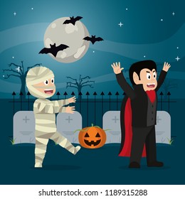 Kids in halloween cartoon