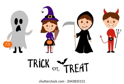 Kids in Halloween Costume. cartoon style isolated on white background. Vector.