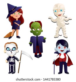kids in halloween costumes set