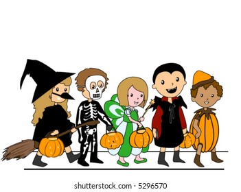 Kids in Halloween Costumes - Vector