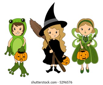 Kids in Halloween Costumes - Vector