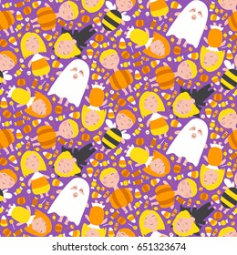 Kids in halloween costumes. Vector illustration