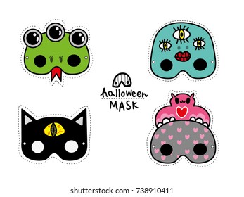 Kids Halloween Masks Set, Vector