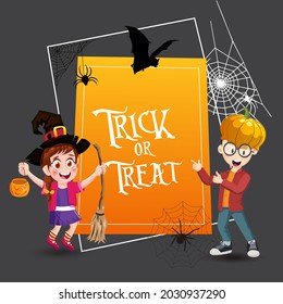 Kids Halloween template Vector Design with Pumpkins spiders and Bats
