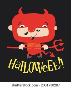 Kid's halloween t-shirt design with cute little devil