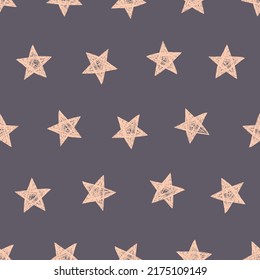 Kids hand drawn in chalk vector seamless pattern of stars on the night sky background.