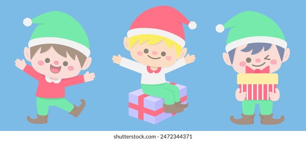 Kids hand drawn cute christmas elf with gift characters