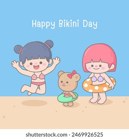 Kids hand drawn cute colorful happy bikini day