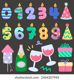 Kids hand drawn cute party elements set