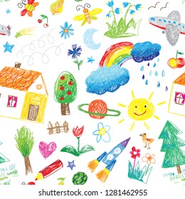 kids hand drawn doodle seamless pattern illustration