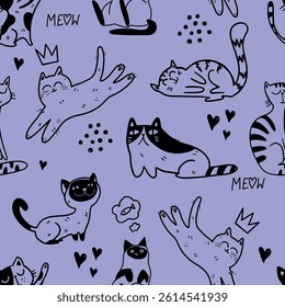 kids hand drawn kitty . Pattern for t-shirt, textile, fabric, web, poster, card and other design.