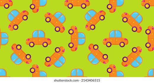 Kinder handgezeichnet nahtlose Muster mit süßen Autos. Kindergarten minimalistischer Hintergrund.