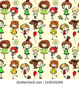 Kids hand drawn seamless texture. Cute children pattern