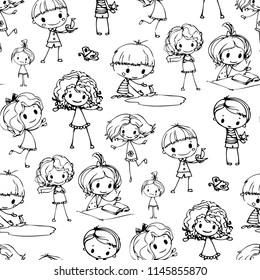 Kids hand drawn seamless texture. Cute children pattern