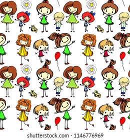 Kids hand drawn seamless texture. Cute children pattern