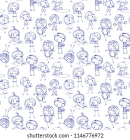 Kids hand drawn seamless texture. Cute children pattern