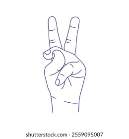 Kids hand gesture contour vector sketch illustration. Index, middle, ring, little fingers and thumb
