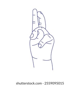 Kids hand gesture contour vector sketch illustration. Index, middle, ring, little fingers and thumb