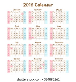 kids hand made calendar on 2016 year art