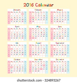 kids hand made calendar on 2016 year art