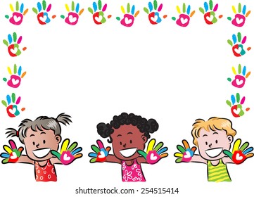 kids with hand print border / frame