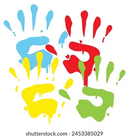 Kids Hand Prints Painting Vector Art Stamp Illustration Icon