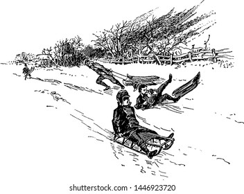 Kids Hand Sledge vintage illustration. 