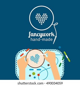 Kids handmade vector illustration. Fancywork and cross stich icon