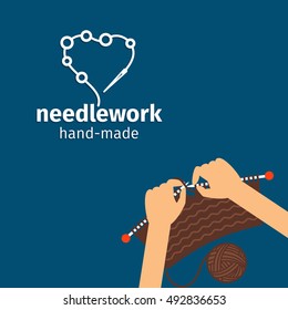Kids handmade vector illustration. Needlework icon with logo