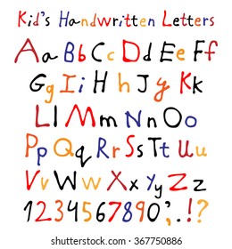 Kids Handwritten Letters Full Alphabet Numbers Stock Vector (Royalty ...