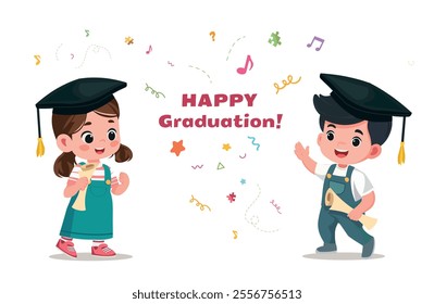  kids  happy graduation education vector banner