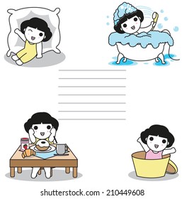 Kids' happy routine paper note illustration