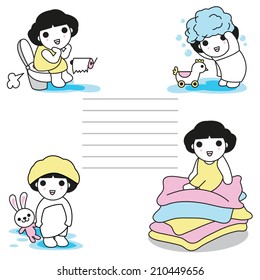 Kids' happy routine paper note illustration