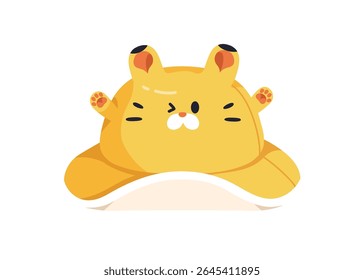 Kids hat with cute cat, animal head. Panama, summer sunhat with feline face, ears, paws, headwear. Childrens accessory, sun protection cap. Flat vector illustration isolated on white background